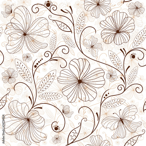 Seamless white-brown floral pattern