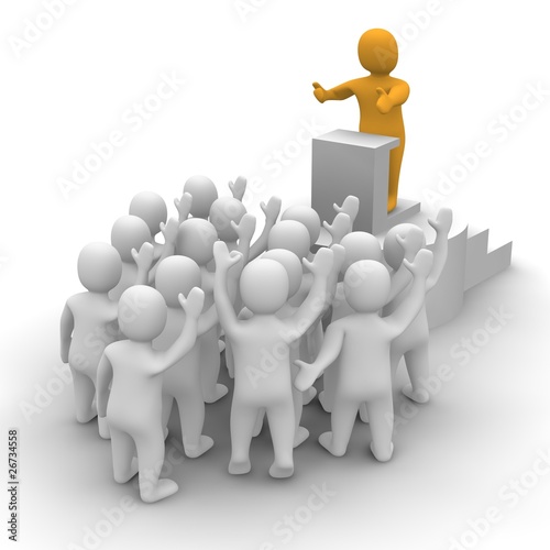 Leader speaking to audience. 3d rendered illustration.