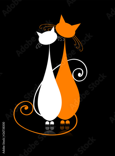 Ñouple cats sitting together, silhouette for your design