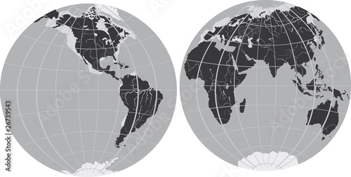 two hemispheres grey map