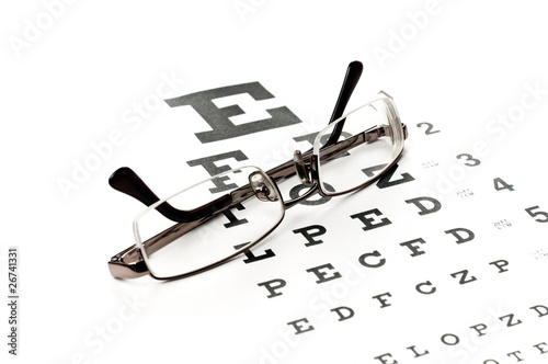 Reading glasses with eye chart