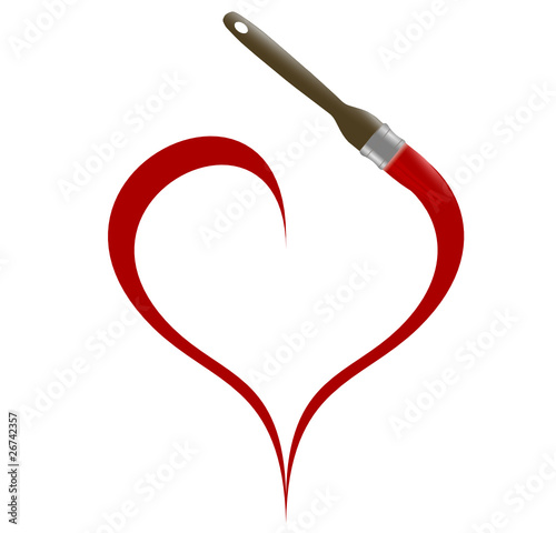 coeur en peinture et son pinceau