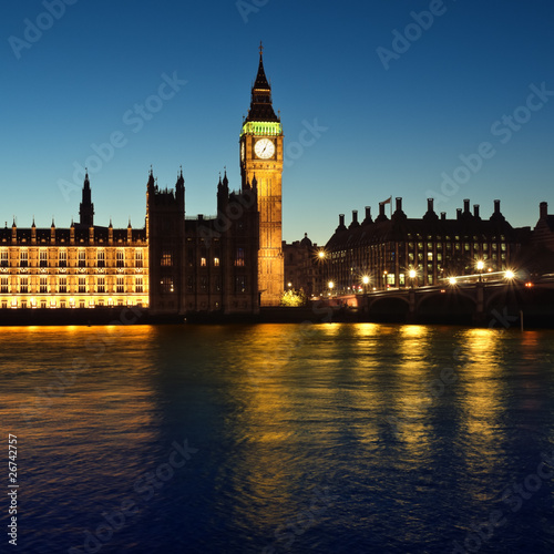Houses of Parliament at night.