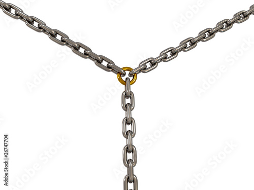 The chains connected by chain link on white