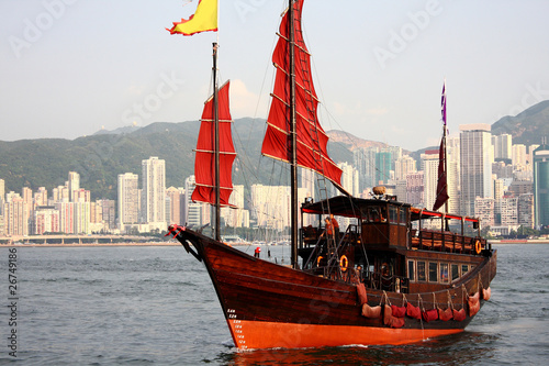 Traditional Chinese Boat on Victoria Harbour, Hong Kong