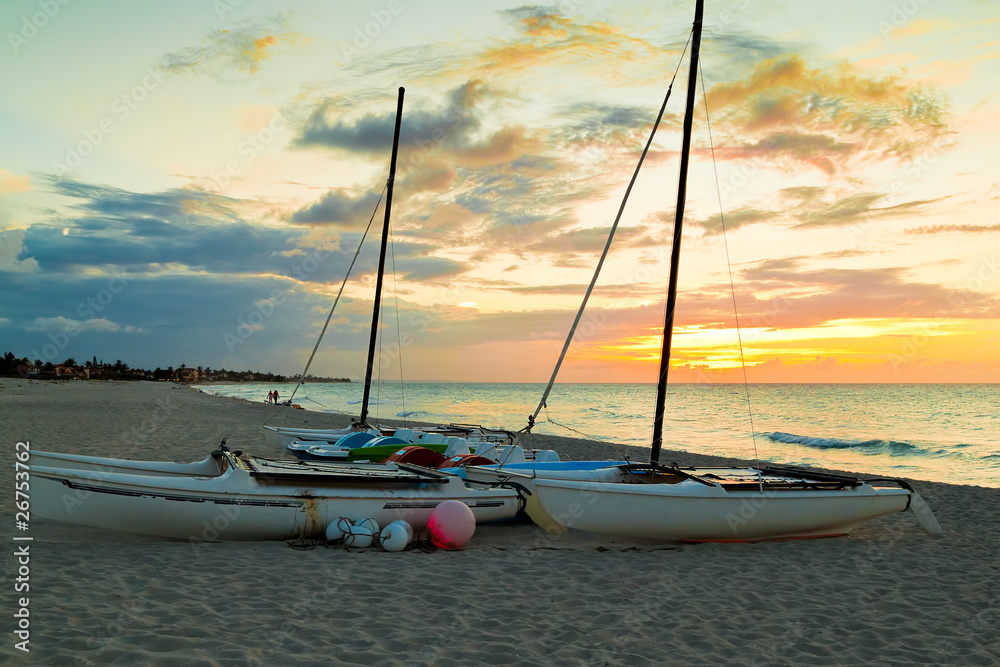 Recreational renting boats  in a tropical beach