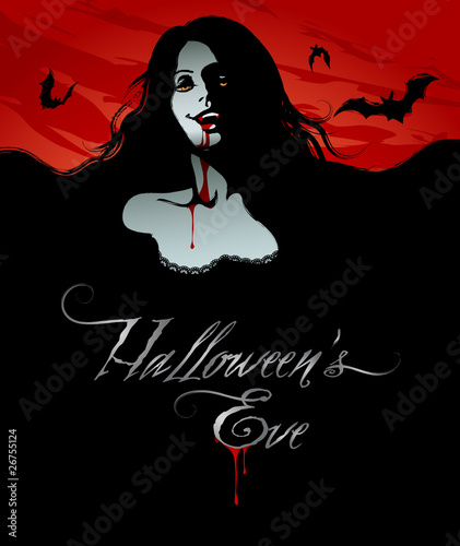 Halloween Composition with a Sexy Vampire