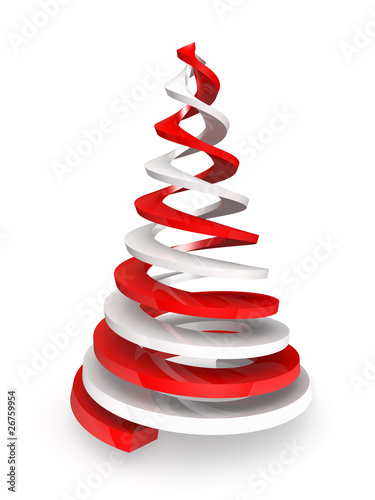 Twisted red and white spirals stylized as pine tree. Clipping pa