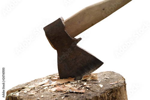 Axe in log photo