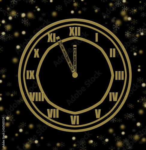 Classic beautiful golden clock showing five minutes to twelve