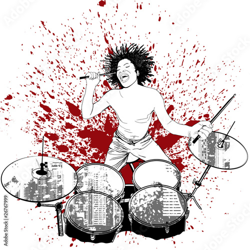 Foto drummer on grunge background