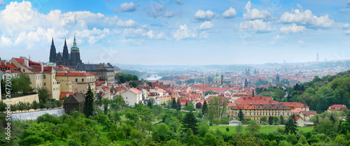Beautiful panorama of red roofs of Prague's Old Town.