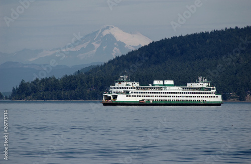 Ferry with Mt. Baker on a background