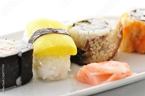 sushi on a white dish close up