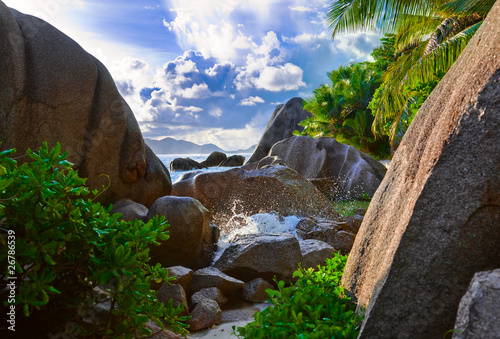 Tropical beach Source D'Argent at Seychelles