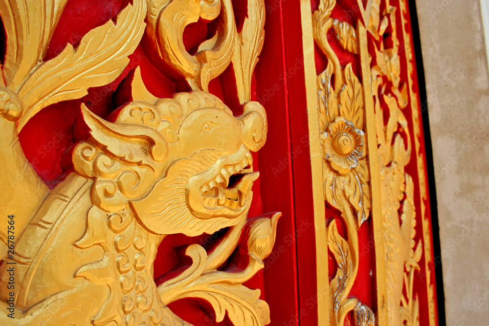 Traditional Thai style wood engraving Traditional Thai style wood engraving
