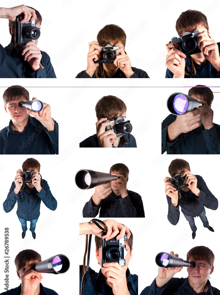 Obraz premium man with camera and telescope