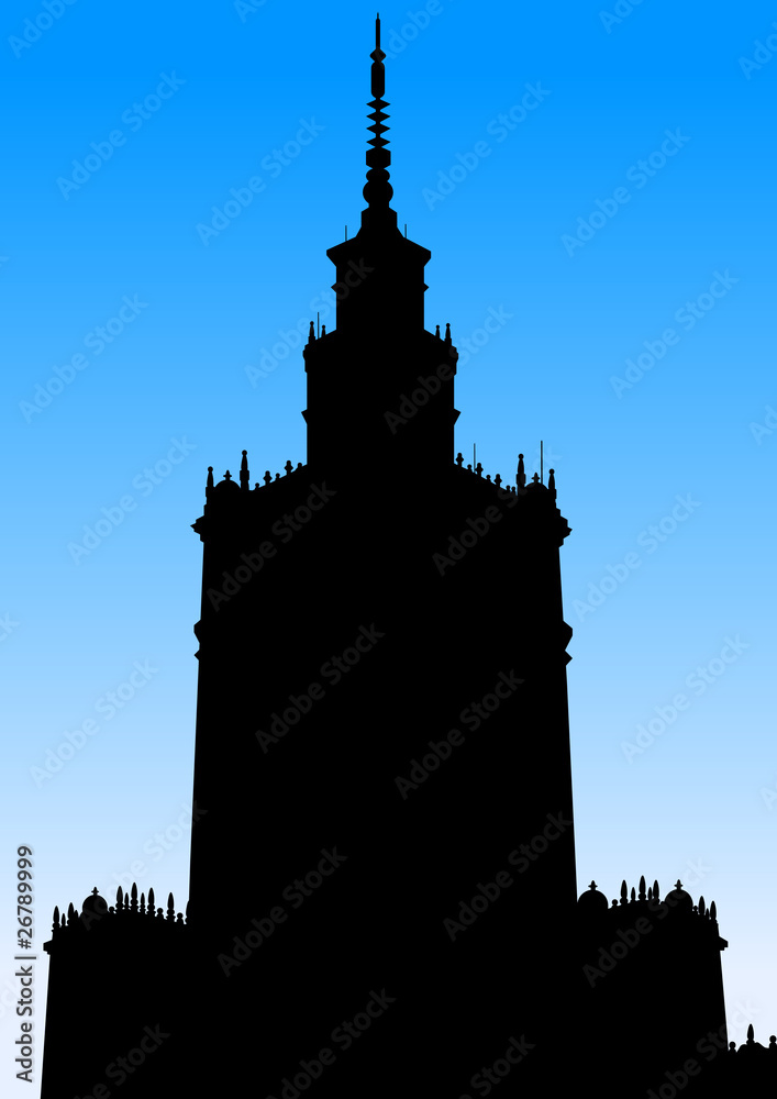 Fototapeta premium Kulturpalast Warschau Silhouette - Skyline blauer Himmel