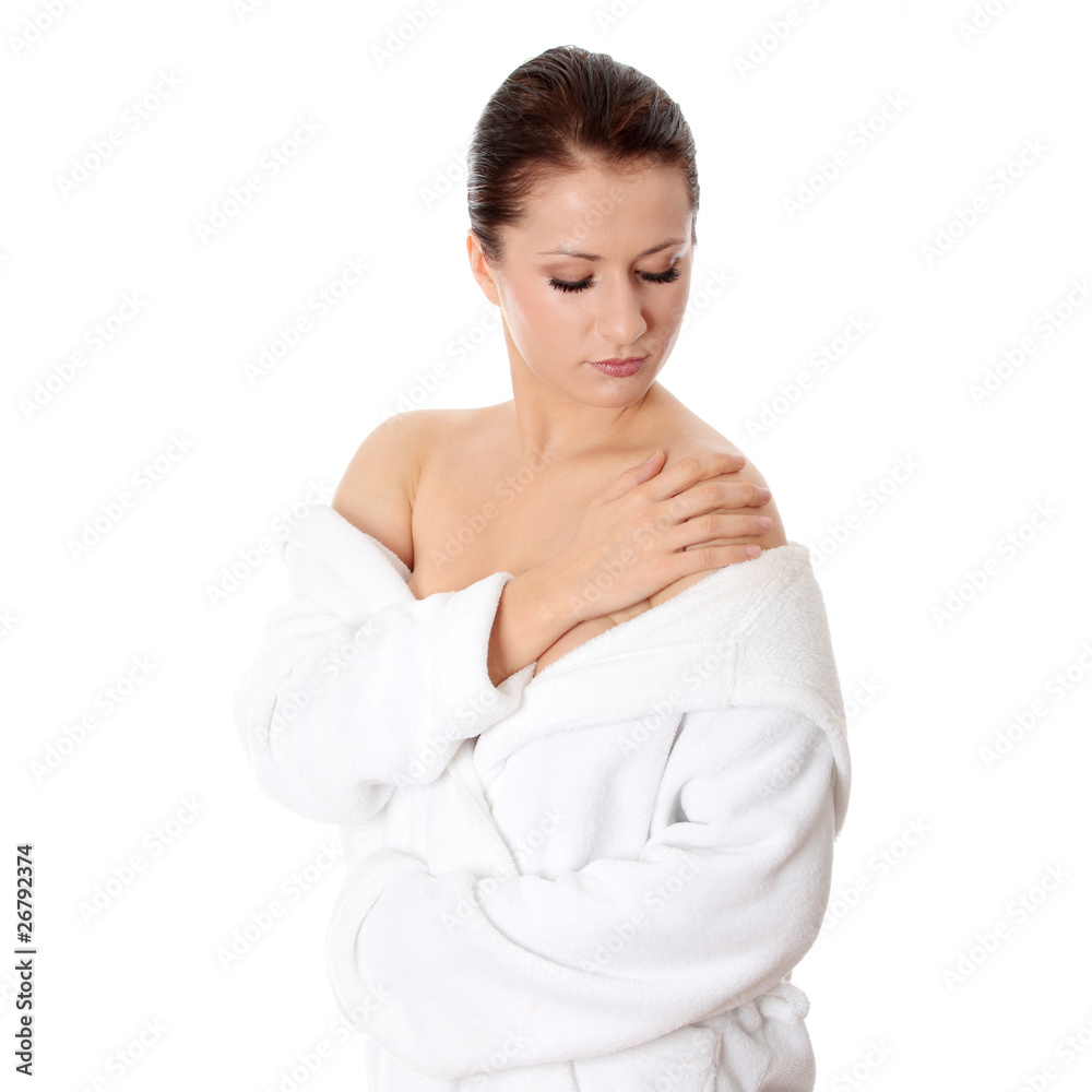 Portrait of young beautiful woman wearing bathrobe Portrait of young beautiful woman wearing bathrobe