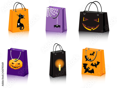 a set of six Halloween shopping bags