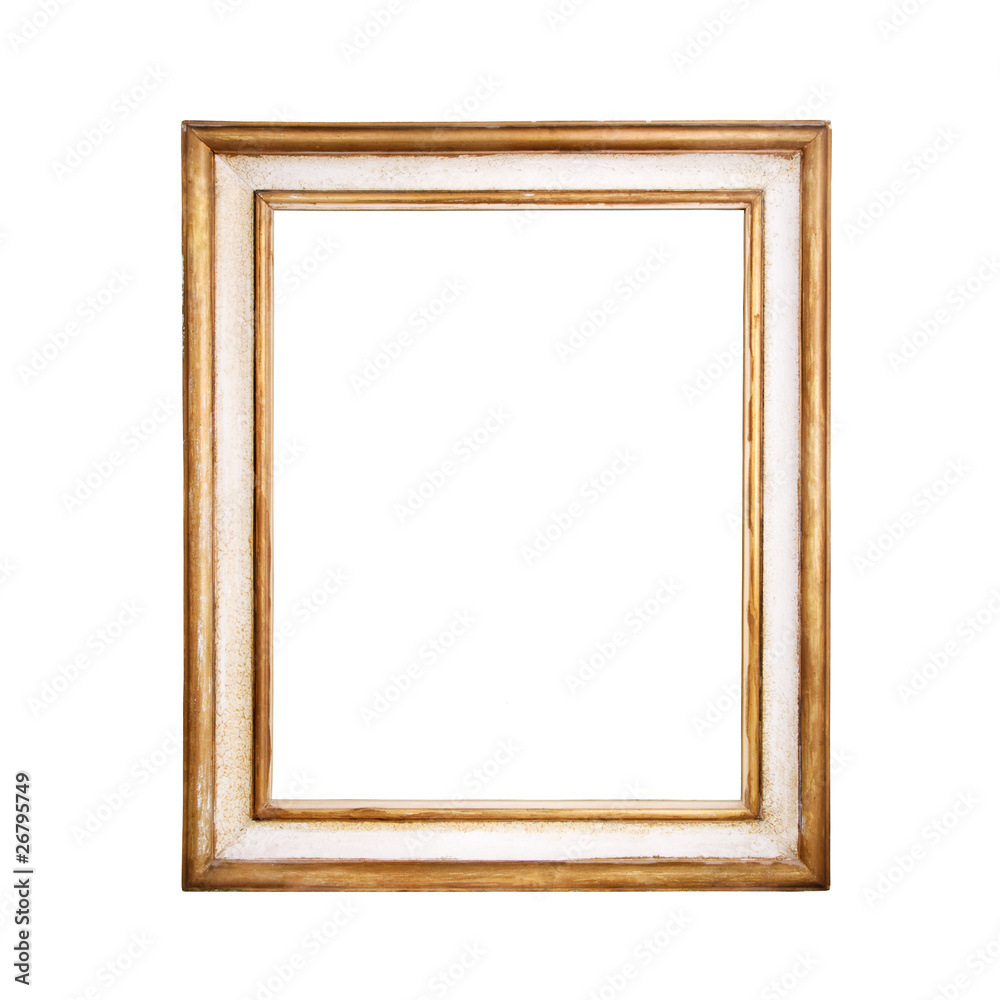 Antique, golden frame on white background. Antique, golden frame on white background.