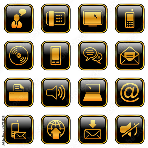 Communication icon set - golden series