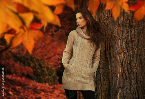 Young woman in a romantic autumn scenery photo