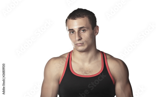 handsome guy in black-and-red undershirt