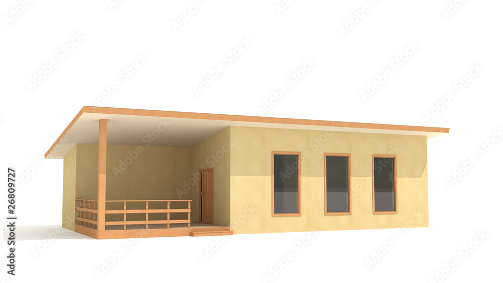 Yellow summer house on white background - 3D render