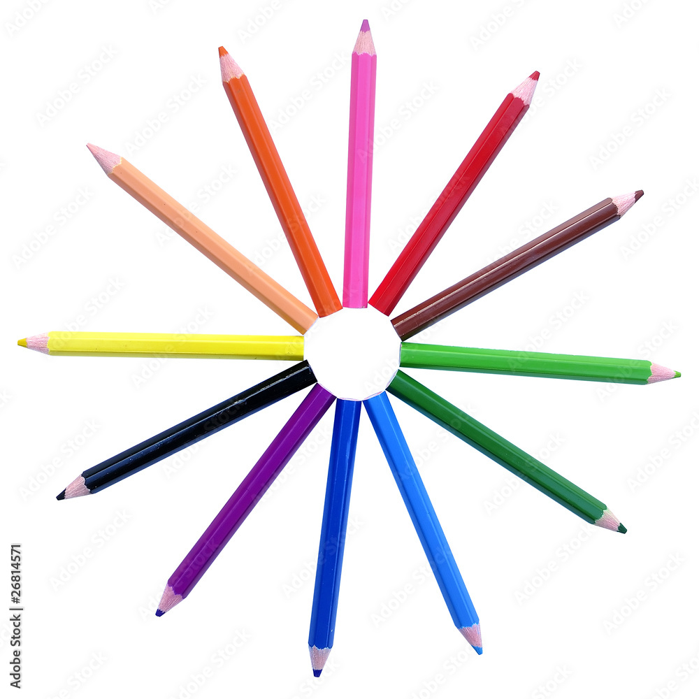 Color pencils in arrange in color wheel