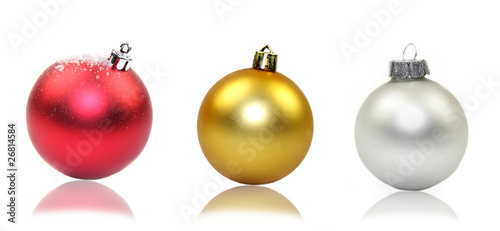 Collection of 3 Christmas balls, isolated on white background