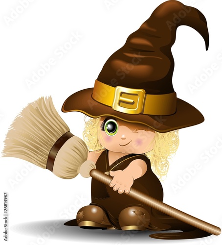 Strega Bambina con Scopa-Halloween Baby Witch-Vector