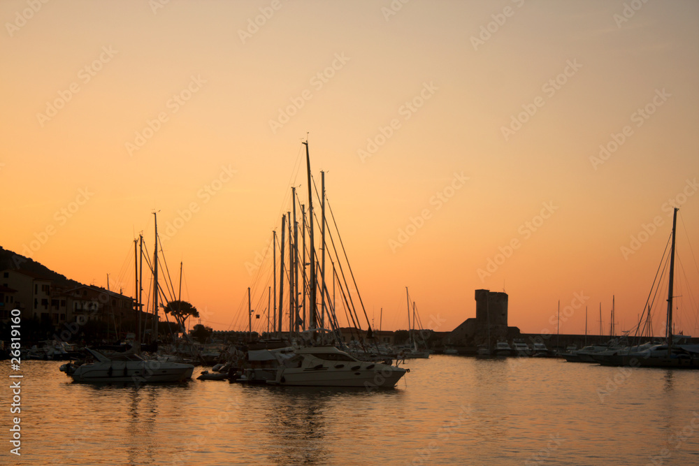 Silhouette Of Boats In The Port