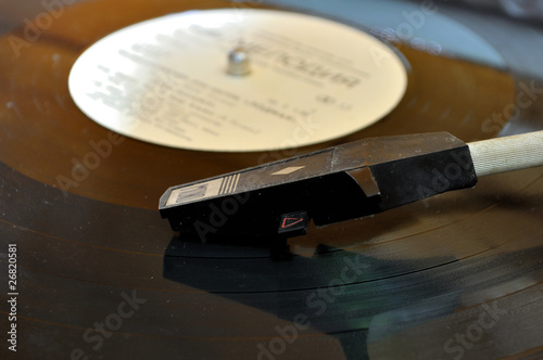 Obraz na płótnie Close view of vinyl and player head grunge photo w salonie