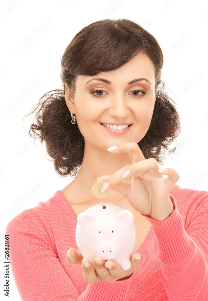 lovely woman with piggy bank and money lovely woman with piggy bank and money