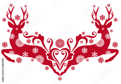 christmas deer with snowflakes, vector