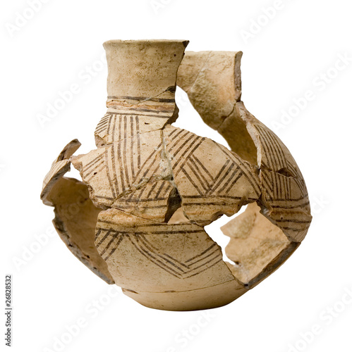 Ancient broken pot isolated over white