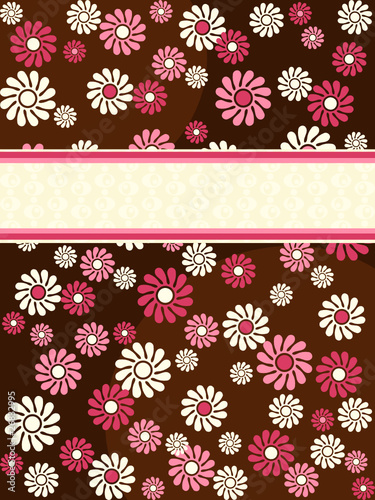 Brown vertical retro banner with pink flowers