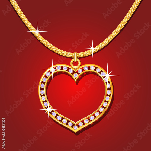 Necklace with golden heart and brilliants