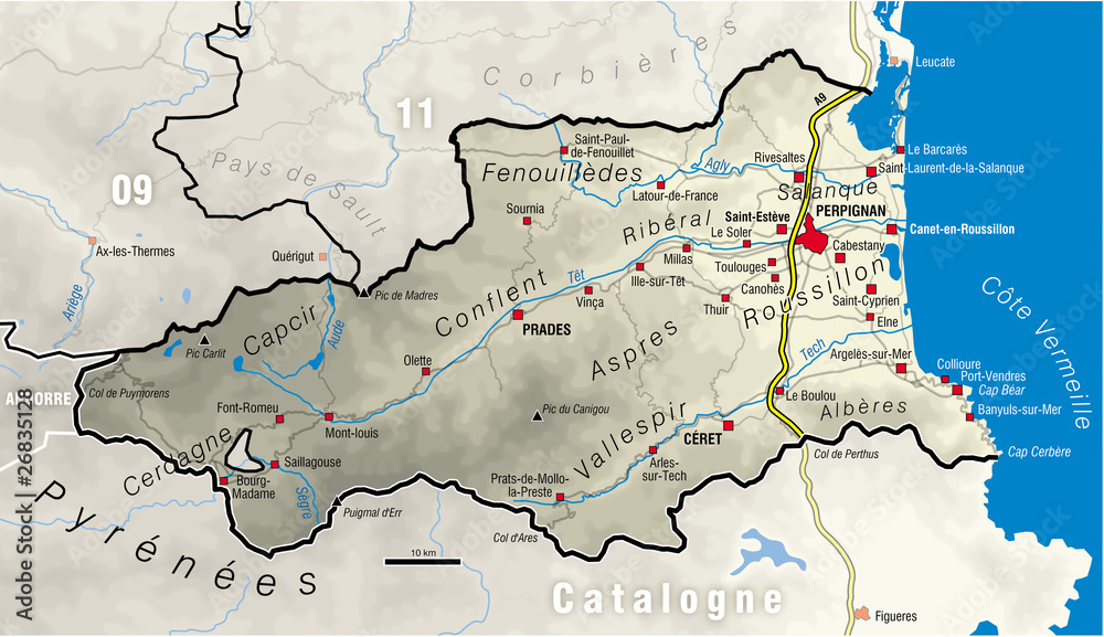 Carte du département de s Pyrénées-Orientales 66