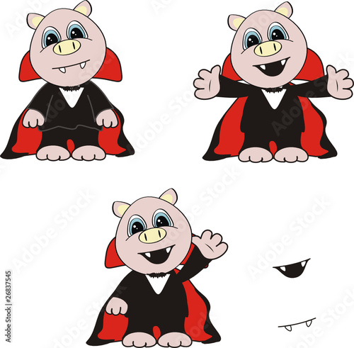 pig cartoon  halloween bat set