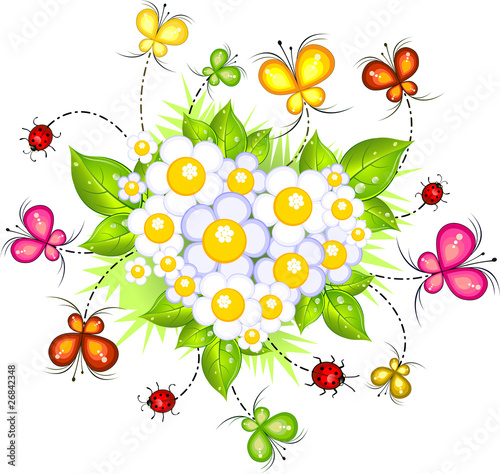 Flowers, butterflies and ladybugs