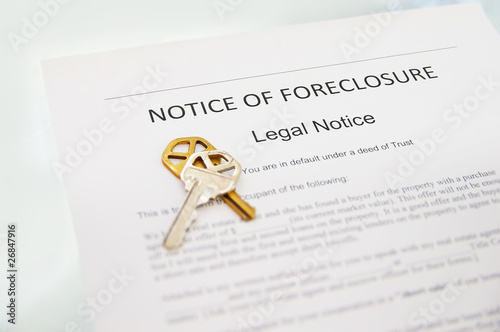 Notice of Foreclosure document and house key photo
