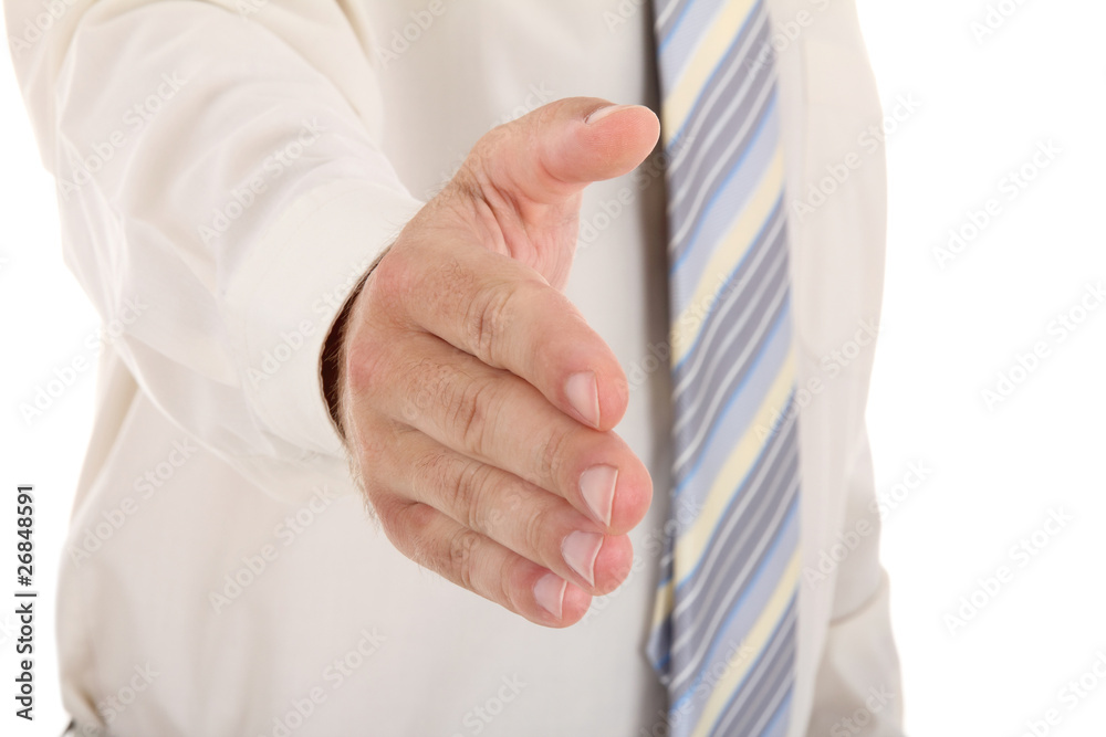 business man with an open hand ready to seal a deal business man with an open hand ready to seal a deal