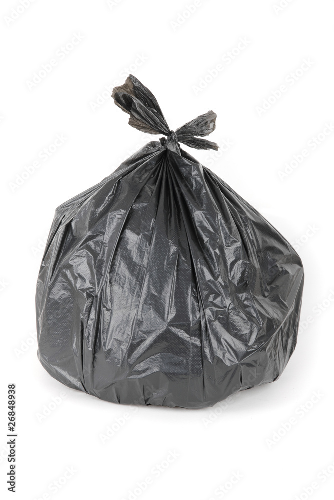 Black garbage bag isolated on a white background