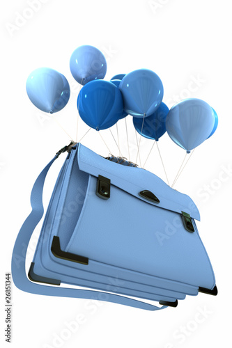 Blue balloons carrying a sc...