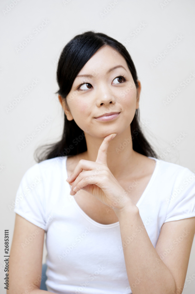 portrait of beautiful japanese girl thinking portrait of beautiful japanese girl thinking
