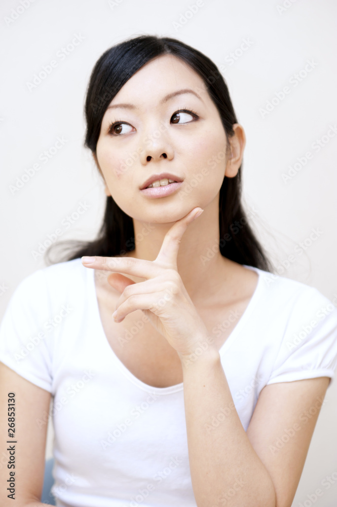 portrait of beautiful japanese girl thinking portrait of beautiful japanese girl thinking