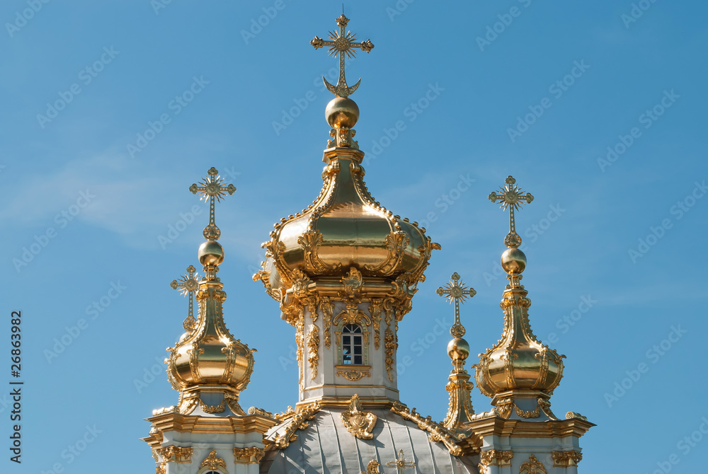 cathedral with gold decorations in Peterhof