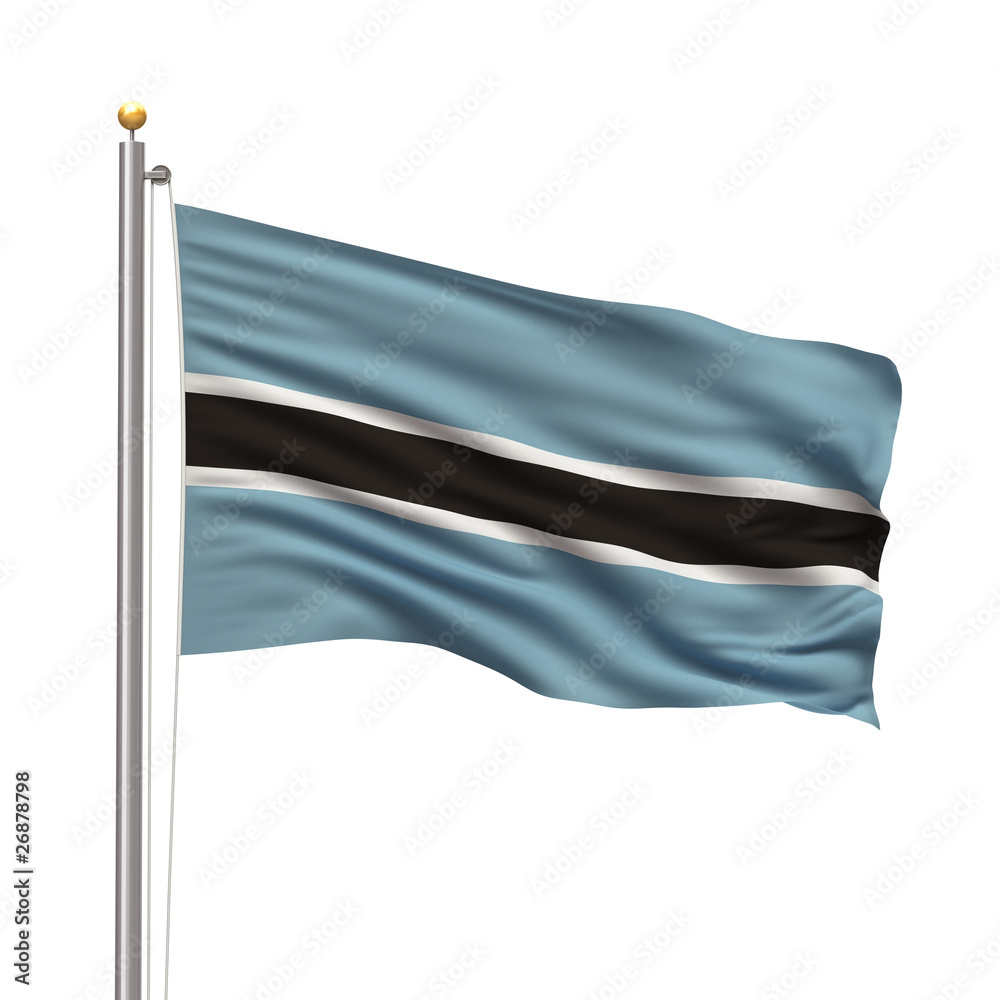 Flag of Botswana waving in the wind in front of white background Stock ...